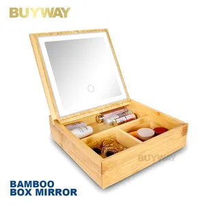 Buyway Spiegel Fabriek Nieuwe Professionele Opslag Harde Bamboe Make-Up Case Met Spiegel En Licht