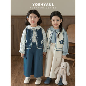 YOEHYAUL LQ0137 Set di Abbigliamento da Boutique per <span class=keywords><strong>Bambina</strong></span> Completo all'Ingrosso Camicia Pantaloni Gilet in <span class=keywords><strong>Maglia</strong></span> Outfit per Neonate e Bambine Due Pezzi per Ragazze - Product Image 3