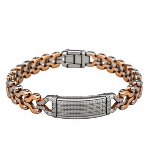 Orelia Luxe Rose Gold Plated Hiphop <b>Mens</b> Link Bracelet Diamond Inlay Chain <b>Bangle</b> Rectangular Plate Clasp Gift Jewelry - Product Image 4