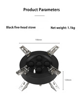 Nouvelle cuisinière à gaz portable de camping en plein air, 12800W, haute puissance, 5 brûleurs, feu puissant, pliable, en cuivre et acier inoxydable