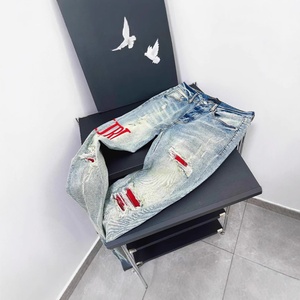 Jeans Bootcut Vintage di Lusso Strappati con Ricamo Rosso per Uomo, Vendita all'Ingrosso Transfrontaliera - Product Image 3