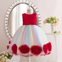 Promotion : Robe de soirée pour filles, style robe de bal, en tulle fleuri avec grand nœud, pour demoiselle d'honneur de mariage et demoiselle d'honneur d'enfants