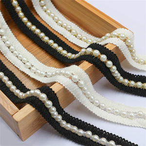 Cinta de encaje de cuentas de perlas de moda de gran venta, recorte de encaje de cuentas blancas y negras para decoración de vestidos - Product Image 3
