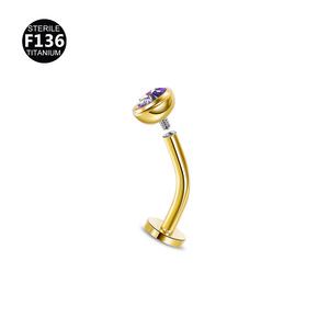 F136 titanio curvado Barbell flotante doble roscado internamente ópalo Arco Iris ombligo anillo elegante cuerpo joyería - Product Image 4