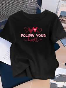 T-Shirt Nera da Donna 'Follow Your Heart', Vestibilità Ampia, Manica Corta, Grafica Stampata, Collo Tondo, Tessuto Jersey Casual, Lavabile in Lavatrice, Taglie S-XXL - Product Image 3
