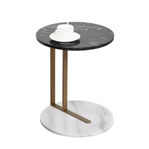 2021 small Indoor furniture oval round top marble base near sofas metal frame bed side table