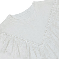 Pull-over en tricot pour femme à col rond, avec dentelle, volants et perles, coupe ample, manches longues, blanc, élégant, doux et décontracté, pour marques privées
