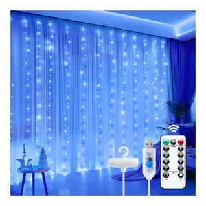 ستائر إضاءة لغرف النوم 300 من المصابيح LED بها 8 نماذج تعمل بجهاز تحكم عن بعد ستائر زفاف أضواء جميلة للنوافذ للحفلات والمنزل والحديقة