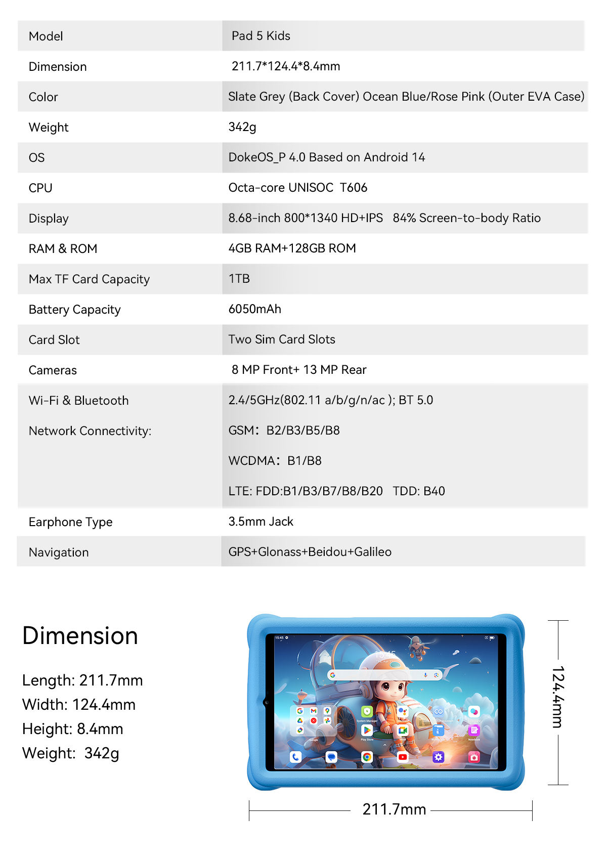 Oscal Pad 5 Kids - Tablet PC with Android 14 for Education