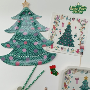 Juego de Vajilla Desechable con Forma de Árbol de Navidad DAMAI, Platos, Vasos y Servilletas de Papel con Diseño de Cascanueces Navideños para Decoración de Fiestas - Product Image 6