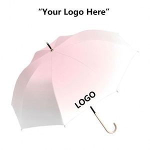 Parapluie droit semi-automatique 8 baleines pour femme avec poignée courbée, revêtement noir, protection solaire et pluie, coupe-vent léger pour les jours ensoleillés - Product Image 3
