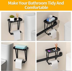 Porte-<span class=keywords><strong>papier</strong></span> <span class=keywords><strong>toilette</strong></span> mural double en acier inoxydable <span class=keywords><strong>noir</strong></span> <span class=keywords><strong>mat</strong></span>, nouveau design, avec boîte de rangement pour salle de bain et cuisine - Product Image 5