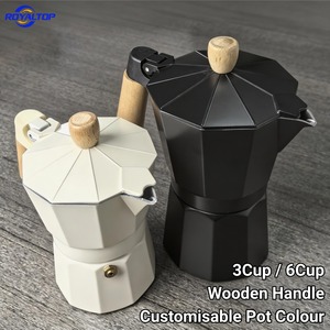 Cafetière à gaz manuelle de couleur personnalisée, 3 tasses, 6 tasses, Moka italienne, expresso avec poignée en bois - Product Image 3