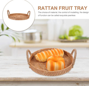 Plateau de service en rotin pour lit, plateau en rotin pour café, pain, fruits, étagère à épices en osier, plateau rond pour le petit-déjeuner fait à la main, décoratif - Product Image 2