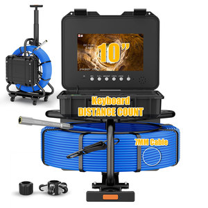 Caméra d'inspection de tuyau 10 "DVR 100M avec clavier Trolley Tige de traction <span class=keywords><strong>Endoscope</strong></span> de <span class=keywords><strong>canalisation</strong></span> d'égout 512HZ Compteur de compteur à nivellement automatique - Product Image 1