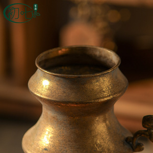 Vintage Metal Kettle <b>Vase</b> With Handle Rustic Decor For Home Desktop - Product Image 4