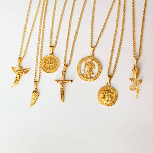 Collier pendentif vintage en or scintillant, homme de Vitruve, fleur, tournesol, centurion, soldat, tête de tigre, saint Christophe, charme tendance - Product Image 3