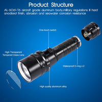 Lampe torche de plongée LED étanche en alliage d'aluminium, 100M, 800LM, haute luminosité, à batterie lithium-ion, populaire en ligne, vente chaude