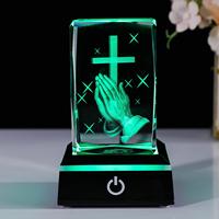 Lampu Malam Laser Kristal Blok Kubus Penahan Kertas 2024 dengan Sakelar Sentuh Sensitif dan Alas Lampu LED MH-F0598