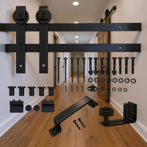 CRAZY ELF Herrajes para Puertas Correderas de Granero, Riel de Acero al Carbono de 6.6 Pies para Montaje en Pared con Guía de Suelo y Tirador para Interiores - Product Image 2