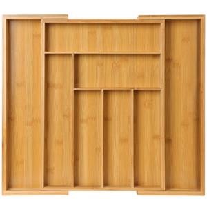 Organisateur de tiroir de cuisine personnalisé en gros en usine rangement de plateau à couverts en bambou extensible avec techniques sculptées pour chambre à coucher - Product Image 1