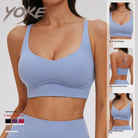 YOKE 2026 Nouveau Soutien-gorge de sport yoga personnalisé avec logo, brossé, bretelles croisées, dos évidé, coupe ajustée, motif uni, pour l'extérieur