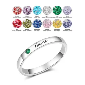 China Fabrikant Fashion Rvs Custom Naam Geboortesteen Zirconia Diy Paar Ring Memorial Ring