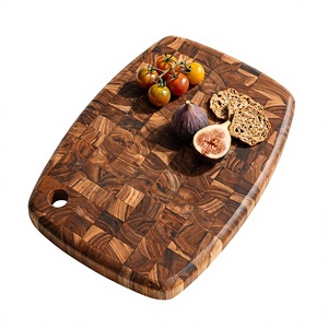 Planche à découper rectangulaire en bois avec fonction antidérapante, compatible lave-vaisselle, épaisseur 2,0 cm, manche à couteau en bois pour usage en cuisine - Product Image 1