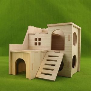 Petit <span class=keywords><strong>hamster</strong></span> labyrinthe bois maison amusante toboggan maison cabane à deux étages pour gerbille naine souris souris rat petits animaux - Product Image 2