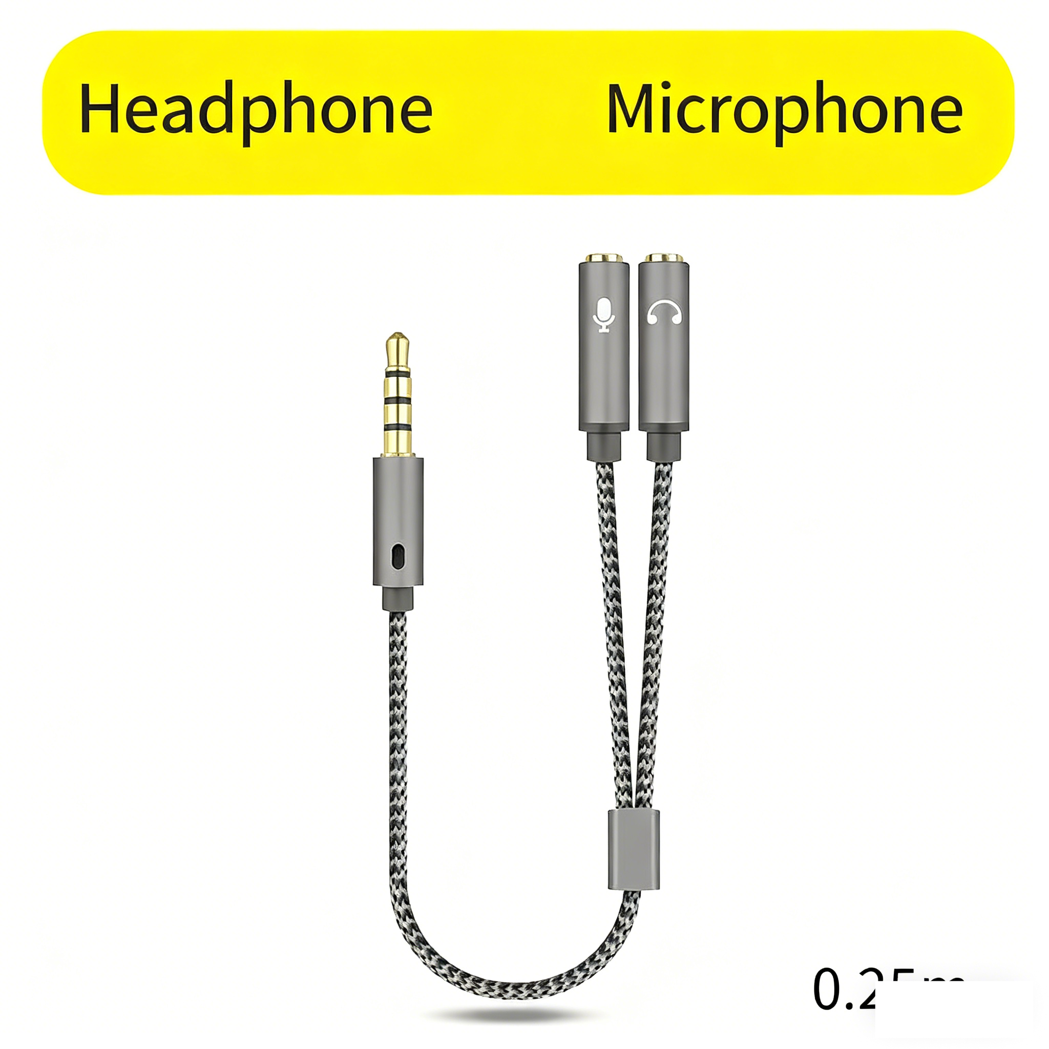 Single male to dual female-silver-braided alloy-durable 0.25m