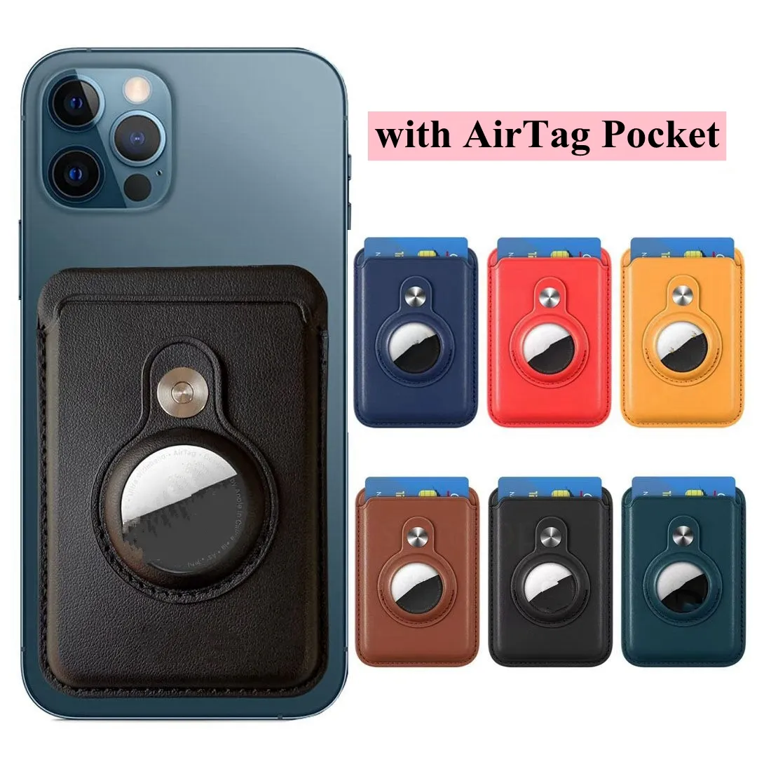 Für AirTag Karten halter Für iPhone 13 12 Pro Max Mini Smartphone sicher Magnetic Leather Wallet Card Rückseite für AirTag Case