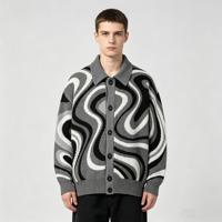 Vintage Psychedelic Swirl Print Strickjacke im Jacquard-Vibe-Stil, Oversized Herren-Cardigan in Standardstärke aus Nylon/Baumwolle