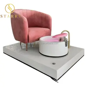 Pink Velvet Spa Furniture Set Nail Pedicure Station Kid Pedicure Spa Chair With Glass Pedicure Sink