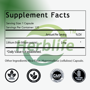 แคปซูลลิเธียมออโรเตต OEM/ODM ยอดนิยม อาหารเสริมลิเธียมออโรเตต 120 เม็ด 5 มก. ช่วยเสริมอารมณ์ พฤติกรรม ความจำ และสุขภาพทั่วไป - Product Image 2