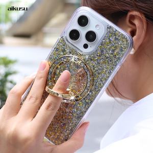 Support de téléphone portable magnétique avec anneau de doigt en métal pliable personnalisé avec paillettes pour iPhone - Product Image 3