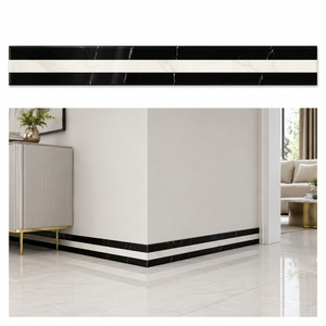 Rodapié de Porcelana con Diseño de Mármol <span class=keywords><strong>Blanco</strong></span> y Negro para Sala de Estar Moderna, Rodapié de Azulejo Pulido Brillante para Decoración de Interiores - Product Image 3