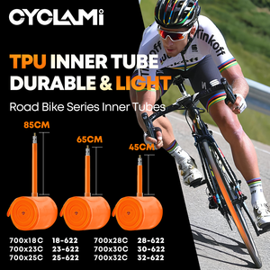 Chambre à Air Route CYCLAMI en TPU, Tube Ultraléger 30g pour Vélo de Route 700C, Valve FV 45mm 65mm 85mm, Compatible 18C 23C <span class=keywords><strong>25C</strong></span> 28C 30C 32C - Product Image 2