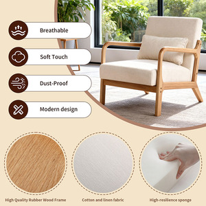 Sillón Moderno de Mediados de Siglo, Sillón de Diseño con Estructura de Madera Maciza <span class=keywords><strong>y</strong></span> Cojín Lumbar Desmontable, Sillón Individual Cuadrado Tipo F - Product Image 6