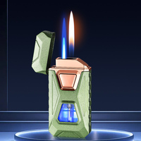 Briquet électrique multifonctionnel moderne en métal au gaz butane double flamme coupe-vent cadeau d'affaires