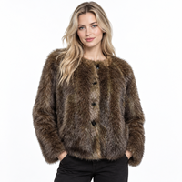 Manteau en fourrure épaisse sans col, boutonné sur le devant, coupe ample et oversize, style streetwear automne-hiver, couleur marron foncé, OEM