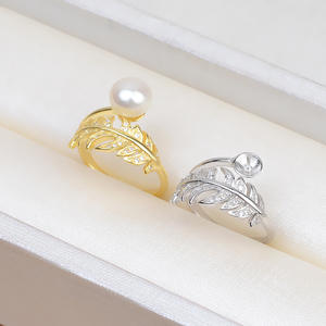 S925 Silver <b>Adjustable</b> <b>Ring</b> for Women Open Mouth with Feather Style DIY Pearl Jewelry Inlay Setting Empty Stand Trendy 28 - Product Image 2
