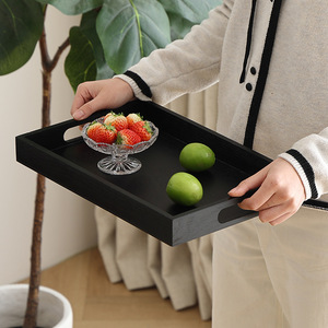 Japanese Style Black Wooden Serving <b>Tray</b> Rectangular Solid Wood <b>Tea</b> <b>Tray</b> Hotel Coffee Use - Product Image 4