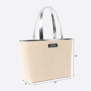 กระเป๋าช้อปปิ้งแบบเปิดใช้ซ้ำได้ ทันสมัย ผลิตจากผ้า PP ทอ พร้อมหูหิ้วตกแต่งด้วย PU ใช้งานง่าย พกพาสะดวก ใช้เป็นกระเป๋าเครื่องสำอางได้ - Product Image 1