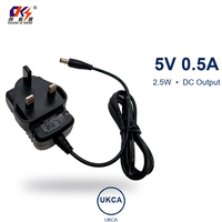 Adaptador de Corriente CA/CC con Certificación UKCA, 5V 0.5A 2.5W, Conexión a Enchufe de Pared del Reino Unido, 5 Voltios 0.5 Amperios 500mA, Material de PC, Fuente de Alimentación LED