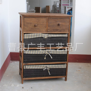 Mesita de noche de madera con cestas tejidas para almacenamiento, para muebles de dormitorio - Product Image 3