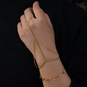 Brazalete de Dedo de Acero Inoxidable Dorado de Moda, Brazalete de Cadena de Mano Simple con Cristal de Circonio, Joyería Impermeable para Mujer, para Fiestas - Product Image 1