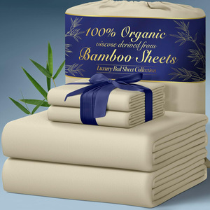 <span class=keywords><strong>Parure</strong></span> de lit 4 pièces en bambou 100 % pur tissé, motif uni, taille King, 300 fils, toutes saisons, personnalisable, couleur unie - Product Image 1