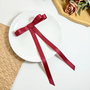 Jepit Rambut Wanita Buatan Tangan Warna Pink dan Hitam Grosir Pita dengan Ikat Rambut Panjang 23cm Aksesoris Rambut Fashion - Product Image 5