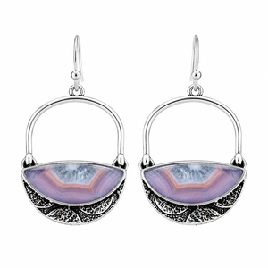 Orecchini Pendenti Vintage con Pietra Viola, Tono Argento Anticato, per Donne - Product Image 1