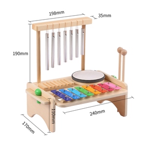 Wind Chime Combination Set Kids Drum Set Windchime Xylophone Drum Wood <span class=keywords><strong>Guiro</strong></span> Scraper 4-in-1 Juego de instrumentos musicales - Product Image 2